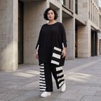 Damen Shirt Avantgarde Rayon Schwarz/Weiß, Vokuhila-Schnitt, Kurzarm, Flügeltaschen, Oversize große Größen – AKH Premium