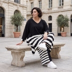 Damen Shirt Avantgarde Rayon Schwarz/Weiß, A-Linie, Oversize große Größen – AKH Premium