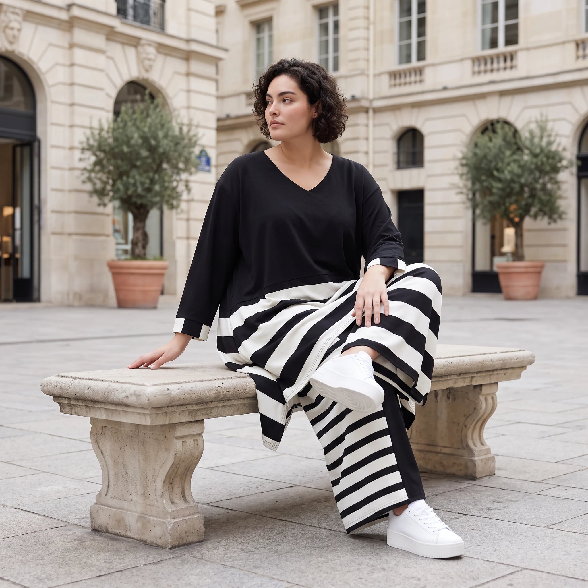 Damen Shirt Avantgarde Rayon Schwarz/Weiß, A-Linie, Oversize große Größen – AKH Premium
