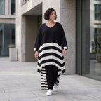Damen Shirt Avantgarde Rayon Schwarz/Weiß, A-Linie, Oversize große Größen – AKH Premium