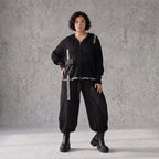 Damen Hose Avantgarde Baumwolle Schwarz, gerader Schnitt, Oversize große Größen – AKH Premium