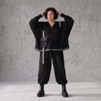 Damen Hose Avantgarde Baumwolle Schwarz, gerader Schnitt, Oversize große Größen – AKH Premium