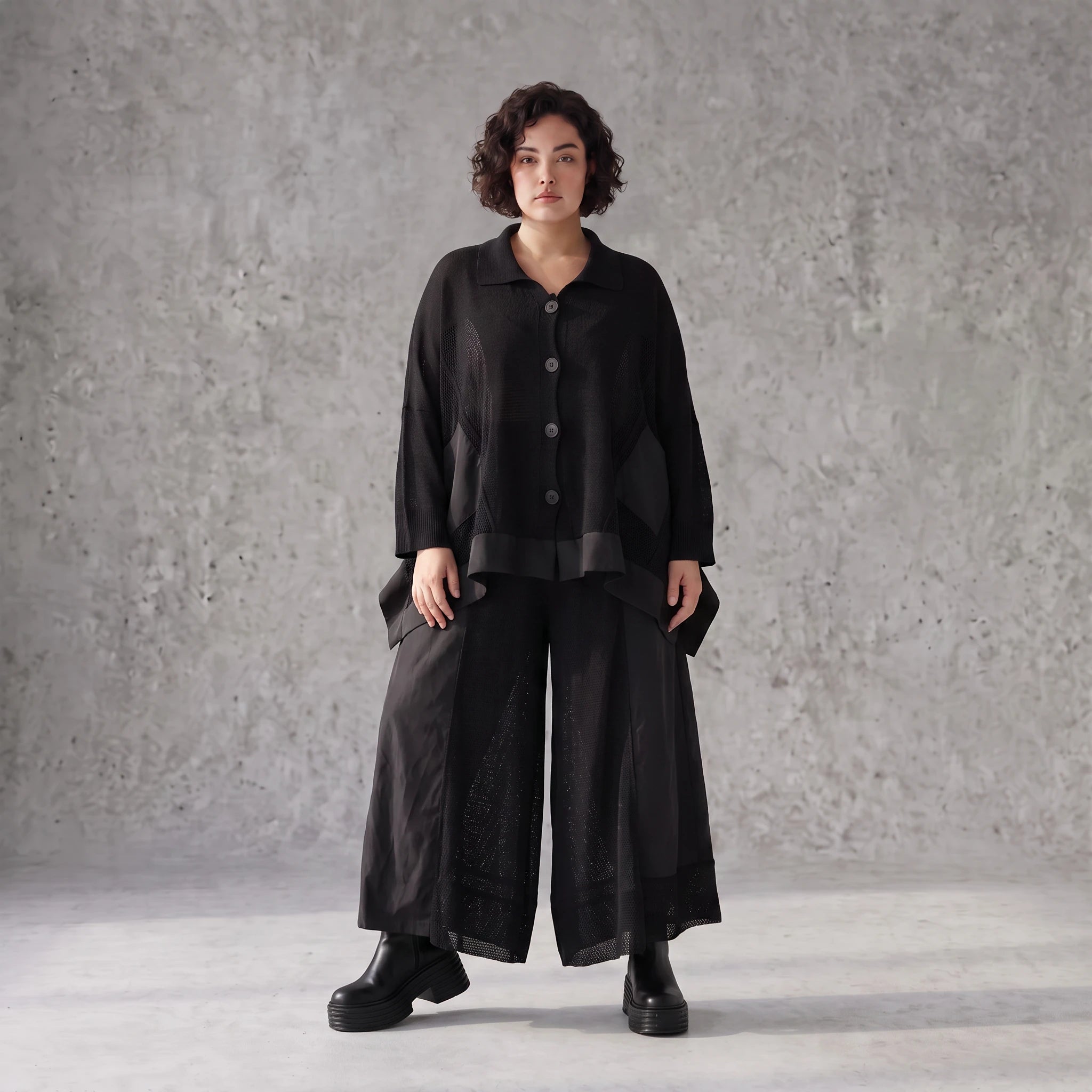 Damen Hose Avantgarde Baumwolle Schwarz, Marlene, Oversize große Größen – AKH Premium