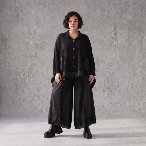 Damen Hose Avantgarde Baumwolle Schwarz, Marlene, Oversize große Größen – AKH Premium