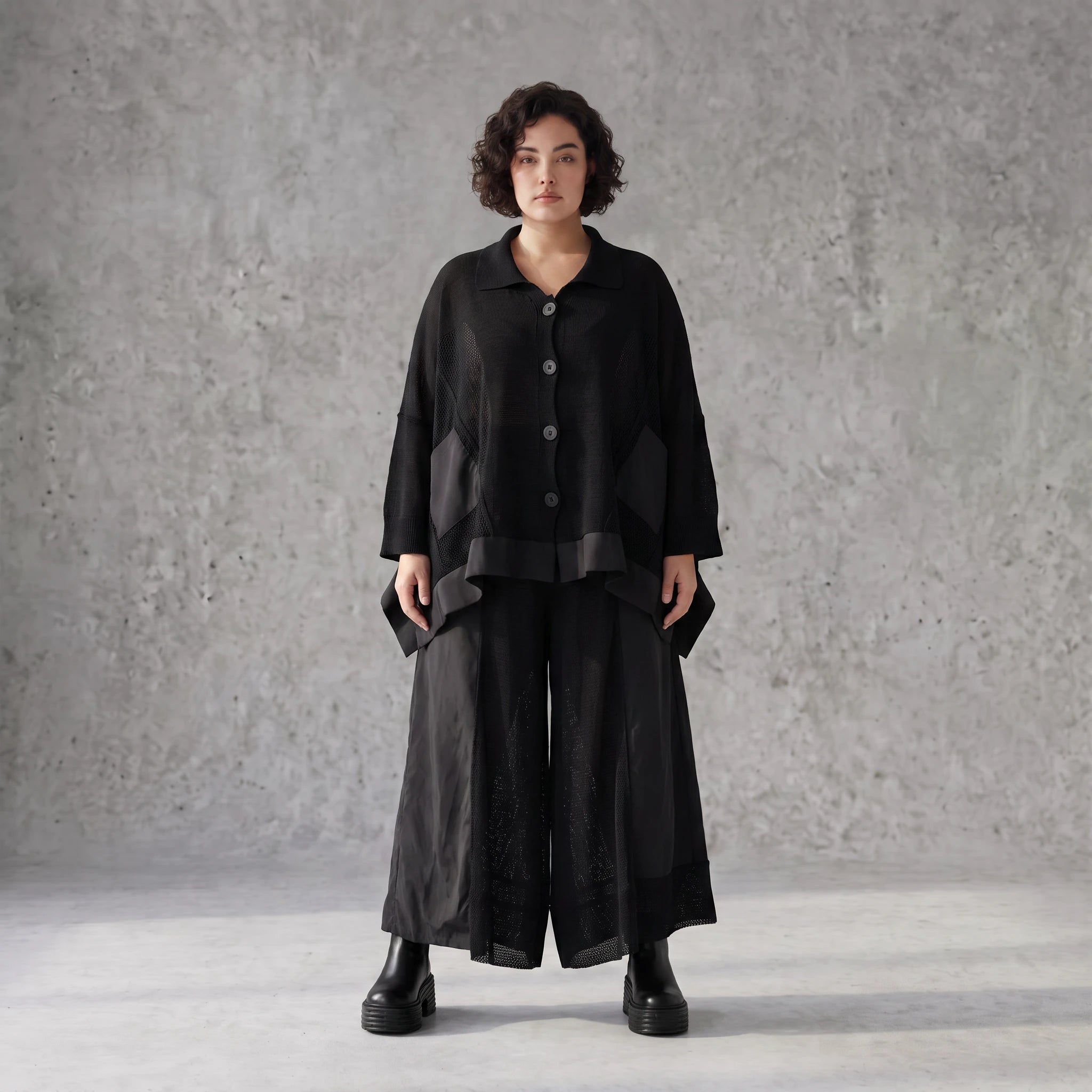 Damen Hose Avantgarde Baumwolle Schwarz, Marlene, Oversize große Größen – AKH Premium