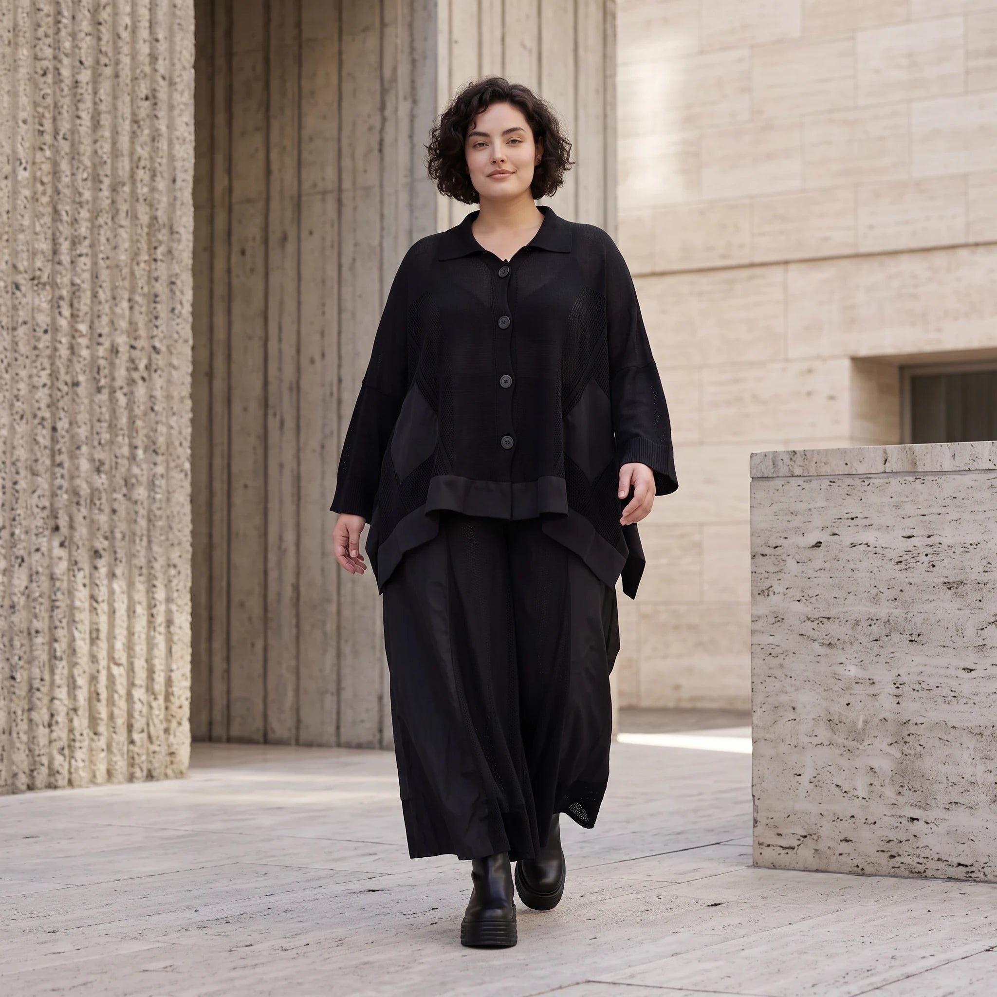 Damen Hose Avantgarde Baumwolle Schwarz, Marlene, Oversize große Größen – AKH Premium