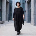 Damen Shirt Avantgarde Baumwolle Schwarz, asymmetrisch, U-Ausschnitt, Oversize große Größen – AKH Premium