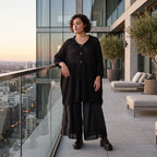 Damen Shirt Avantgarde Baumwolle Schwarz, gerader Schnitt, Kurzarm, Knopfleiste, Oversize große Größen – AKH Premium