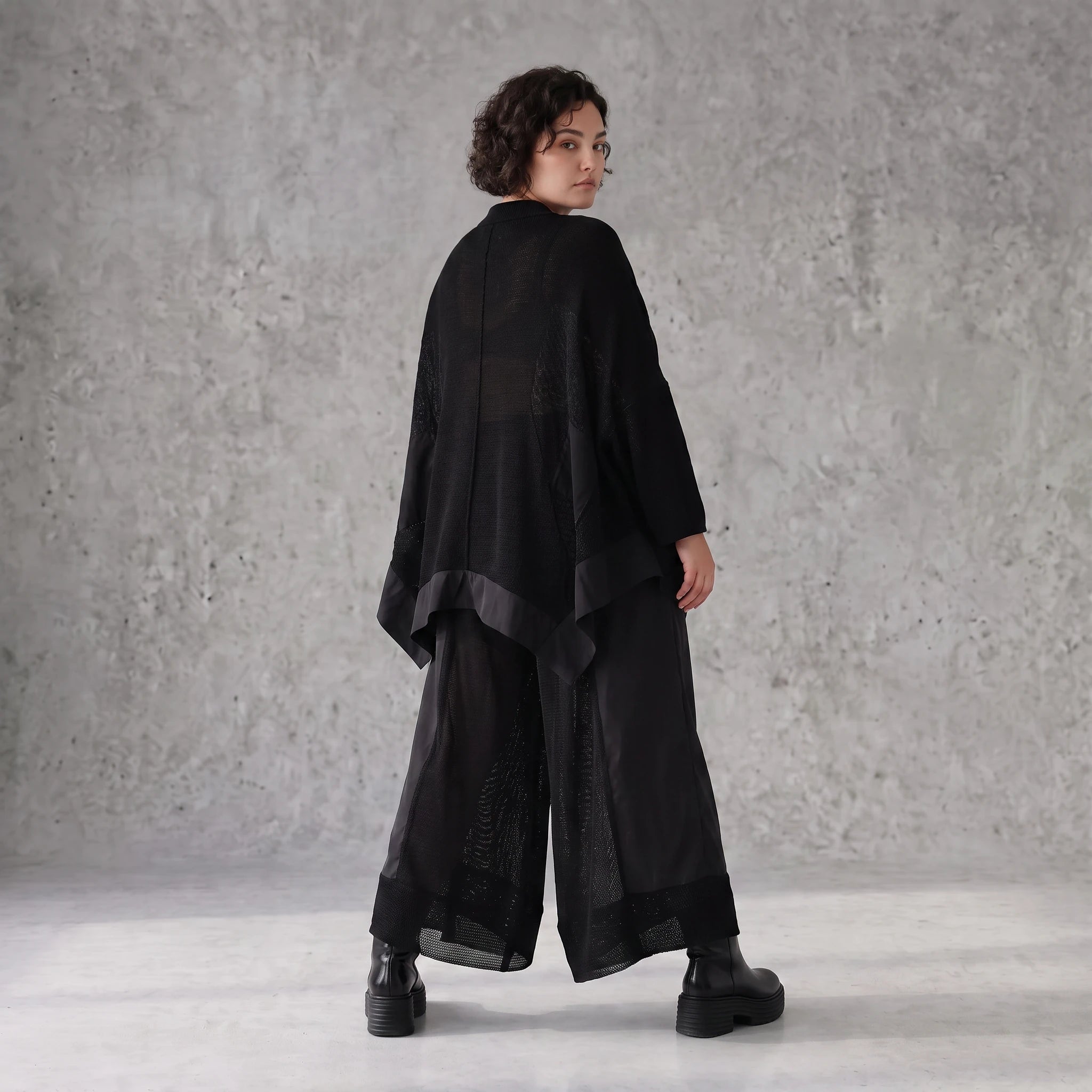 Damen Jacke Avantgarde Baumwolle Schwarz, A-Linie, Knopfleiste, Oversize große Größen – AKH Premium