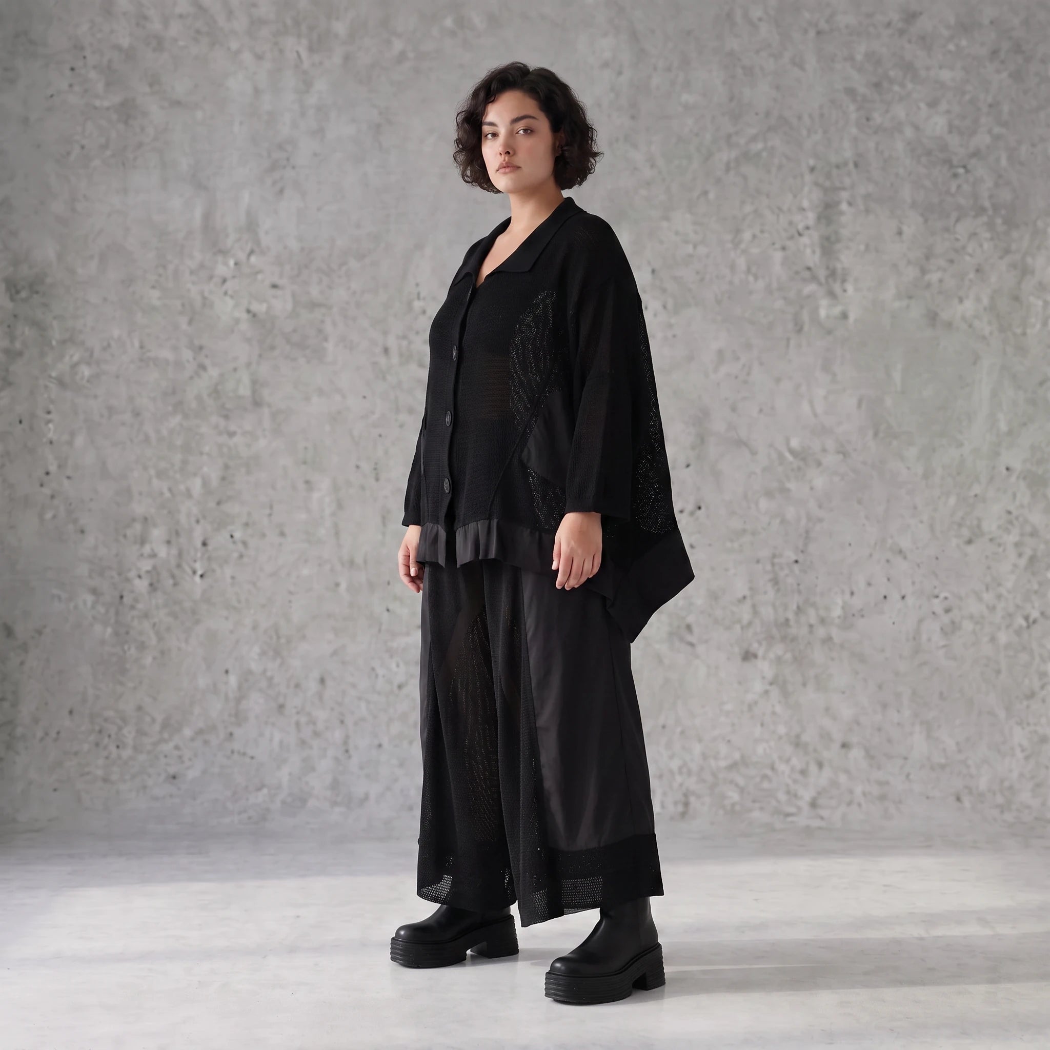 Damen Jacke Avantgarde Baumwolle Schwarz, A-Linie, Knopfleiste, Oversize große Größen – AKH Premium