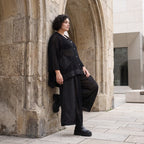 Damen Jacke Avantgarde Baumwolle Schwarz, A-Linie, Knopfleiste, Oversize große Größen – AKH Premium