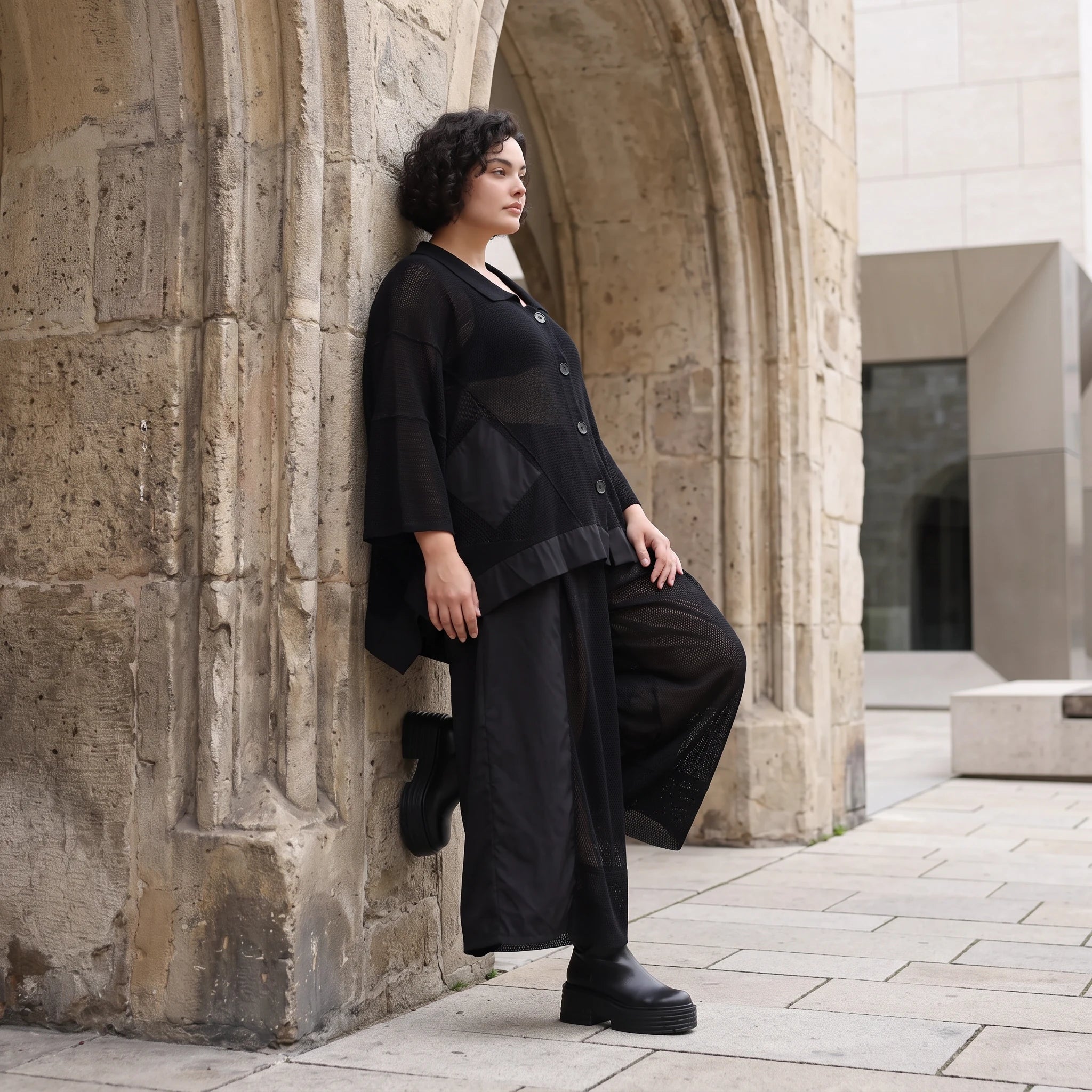 Damen Jacke Avantgarde Baumwolle Schwarz, A-Linie, Knopfleiste, Oversize große Größen – AKH Premium
