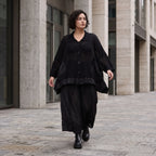 Damen Jacke Avantgarde Baumwolle Schwarz, A-Linie, Knopfleiste, Oversize große Größen – AKH Premium
