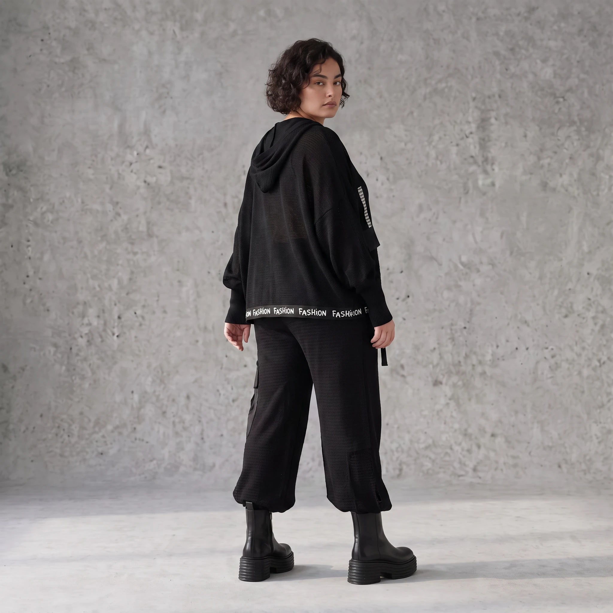 Damen Jacke Avantgarde Baumwolle Schwarz, Kapuze, Oversize große Größen – AKH Premium