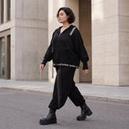 Damen Jacke Avantgarde Baumwolle Schwarz, Kapuze, Oversize große Größen – AKH Premium