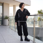 Damen Jacke Avantgarde Baumwolle Schwarz, Kapuze, Oversize große Größen – AKH Premium