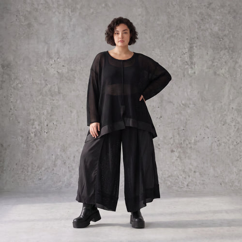 Damen Shirt Avantgarde Baumwolle Schwarz, A-Linie, Langarm, Oversize große Größen – AKH Premium