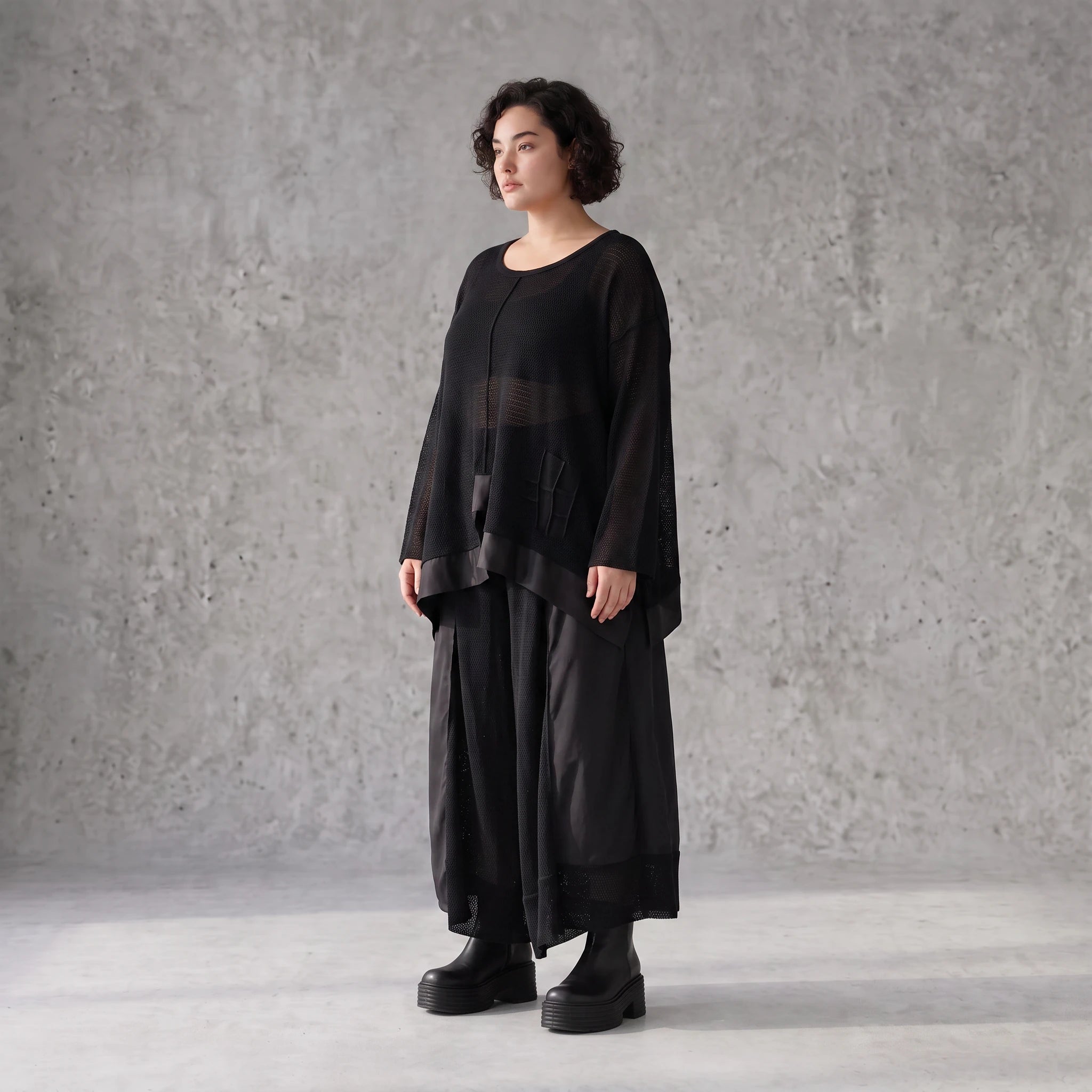 Damen Shirt Avantgarde Baumwolle Schwarz, A-Linie, Langarm, Oversize große Größen – AKH Premium