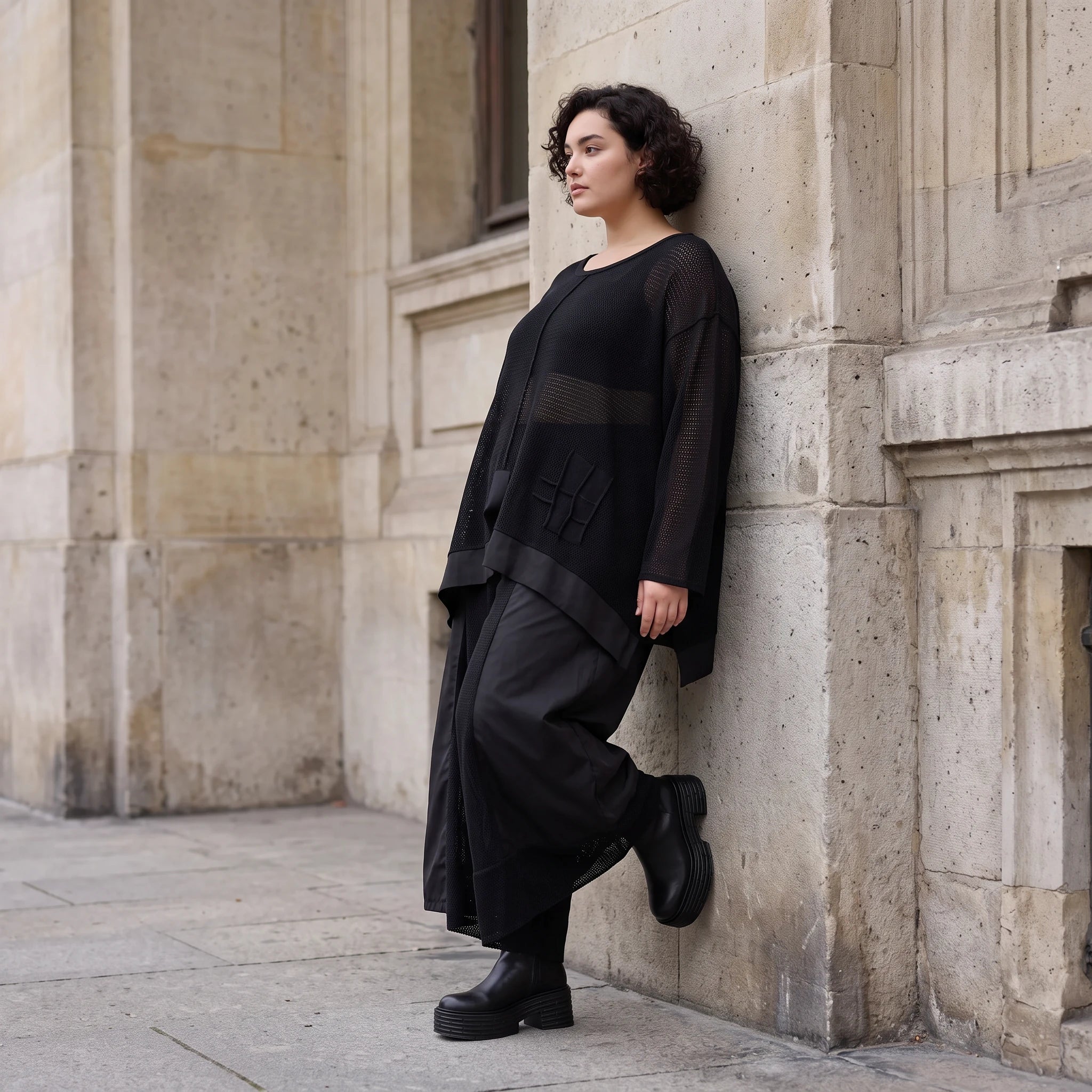 Damen Shirt Avantgarde Baumwolle Schwarz, A-Linie, Langarm, Oversize große Größen – AKH Premium