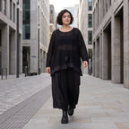 Damen Shirt Avantgarde Baumwolle Schwarz, A-Linie, Langarm, Oversize große Größen – AKH Premium