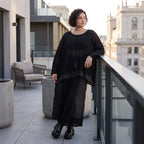 Damen Shirt Avantgarde Baumwolle Schwarz, A-Linie, Langarm, Oversize große Größen – AKH Premium