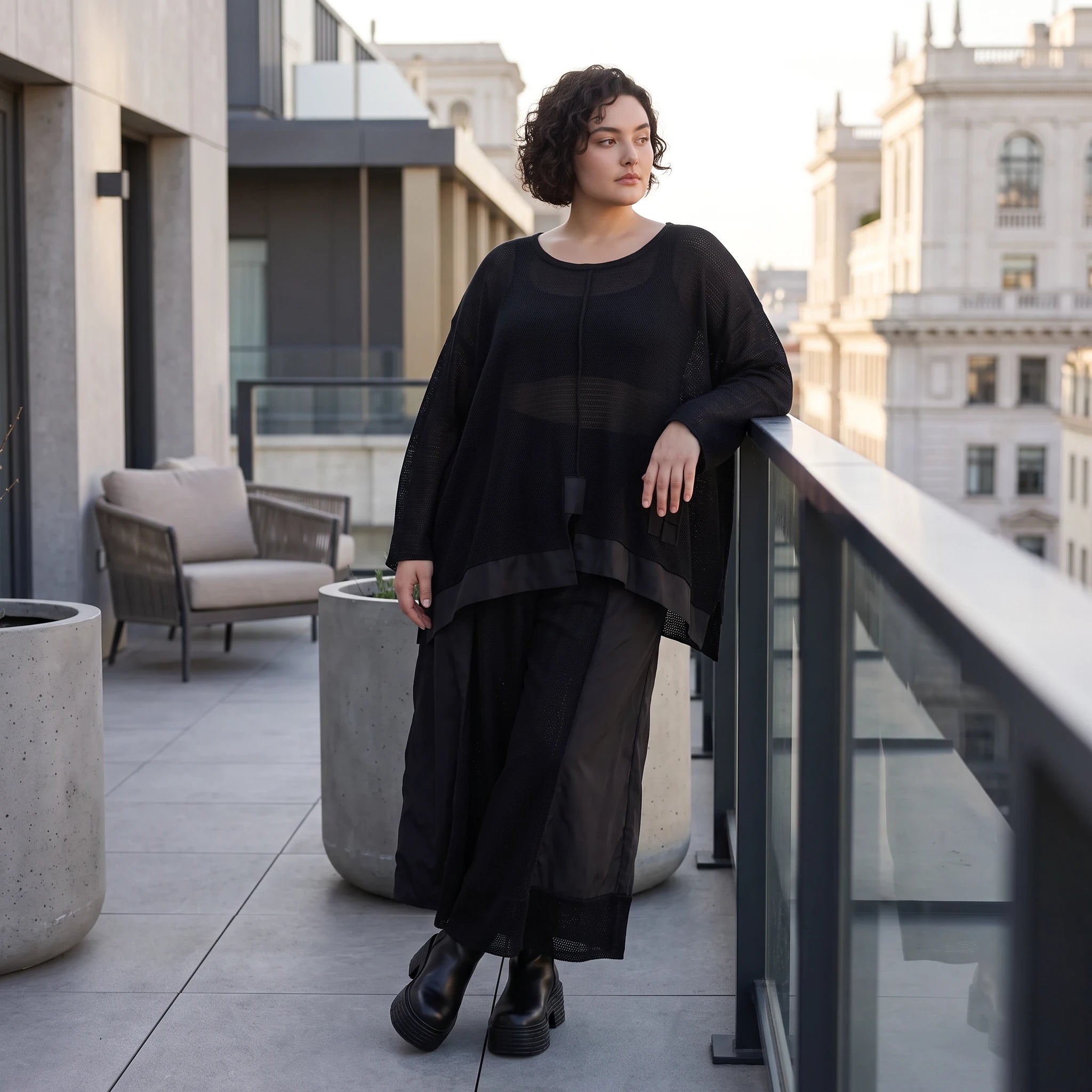 Damen Shirt Avantgarde Baumwolle Schwarz, A-Linie, Langarm, Oversize große Größen – AKH Premium