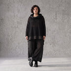 Damen Shirt Avantgarde Baumwolle Schwarz, vorne kurz hinten lang, Langarm, Oversize große Größen – AKH Premium