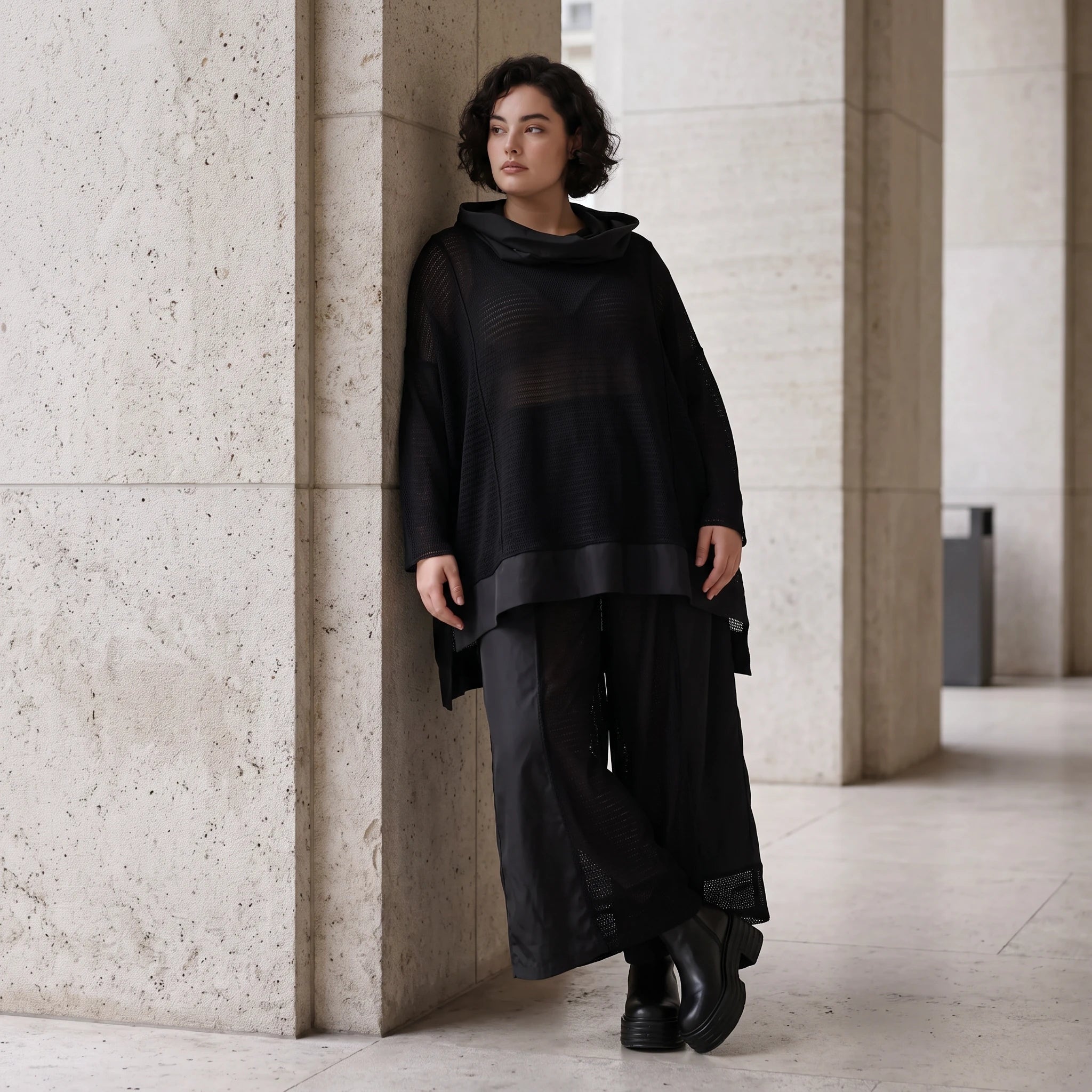 Damen Shirt Avantgarde Baumwolle Schwarz, vorne kurz hinten lang, Langarm, Oversize große Größen – AKH Premium