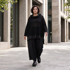 Damen Shirt Avantgarde Baumwolle Schwarz, vorne kurz hinten lang, Langarm, Oversize große Größen – AKH Premium