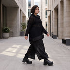 Damen Shirt Avantgarde Baumwolle Schwarz, vorne kurz hinten lang, Langarm, Oversize große Größen – AKH Premium