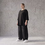 Damen Shirt Avantgarde Lyocell Schwarz, A-Linie, 3/4-Arm, Flügeltaschen, Oversize große Größen – AKH Premium