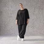 Damen Shirt Avantgarde Lyocell Schwarz, A-Linie, 3/4-Arm, Flügeltaschen, Oversize große Größen – AKH Premium