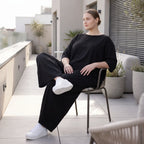 Damen Shirt Avantgarde Lyocell Schwarz, A-Linie, 3/4-Arm, Flügeltaschen, Oversize große Größen – AKH Premium