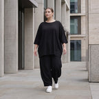Damen Shirt Avantgarde Lyocell Schwarz, A-Linie, 3/4-Arm, Flügeltaschen, Oversize große Größen – AKH Premium