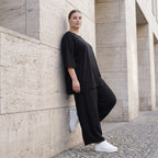 Damen Shirt Avantgarde Lyocell Schwarz, A-Linie, 3/4-Arm, Flügeltaschen, Oversize große Größen – AKH Premium