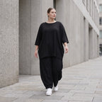 Damen Shirt Avantgarde Lyocell Schwarz, A-Linie, 3/4-Arm, Flügeltaschen, Oversize große Größen – AKH Premium