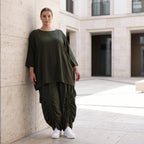 Damen Shirt Avantgarde Lyocell Khaki, A-Linie, 3/4-Arm, Flügeltaschen, Oversize große Größen – AKH Premium