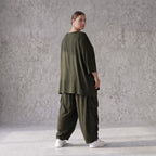 Damen Shirt Avantgarde Lyocell Khaki, A-Linie, 3/4-Arm, Flügeltaschen, Oversize große Größen – AKH Premium
