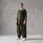Damen Shirt Avantgarde Lyocell Khaki, A-Linie, 3/4-Arm, Flügeltaschen, Oversize große Größen – AKH Premium