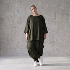 Damen Shirt Avantgarde Lyocell Khaki, A-Linie, 3/4-Arm, Flügeltaschen, Oversize große Größen – AKH Premium