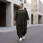 Damen Shirt Avantgarde Lyocell Khaki, A-Linie, 3/4-Arm, Flügeltaschen, Oversize große Größen – AKH Premium