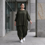 Damen Shirt Avantgarde Lyocell Khaki, A-Linie, 3/4-Arm, Flügeltaschen, Oversize große Größen – AKH Premium