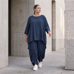 Damen Shirt Avantgarde Lyocell Petrol, A-Linie, 3/4-Arm, Flügeltaschen, Oversize große Größen – AKH Premium