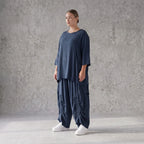 Damen Shirt Avantgarde Lyocell Petrol, A-Linie, 3/4-Arm, Flügeltaschen, Oversize große Größen – AKH Premium