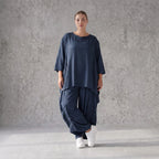 Damen Shirt Avantgarde Lyocell Petrol, A-Linie, 3/4-Arm, Flügeltaschen, Oversize große Größen – AKH Premium