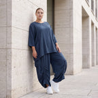 Damen Shirt Avantgarde Lyocell Petrol, A-Linie, 3/4-Arm, Flügeltaschen, Oversize große Größen – AKH Premium