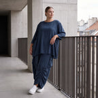 Damen Shirt Avantgarde Lyocell Petrol, A-Linie, 3/4-Arm, Flügeltaschen, Oversize große Größen – AKH Premium