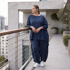 Damen Shirt Avantgarde Lyocell Petrol, A-Linie, 3/4-Arm, Flügeltaschen, Oversize große Größen – AKH Premium