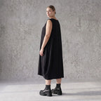 Damen Kleid Avantgarde Lyocell Schwarz, Ballonschnitt, ärmellos, Flügeltaschen, Oversize große Größen – AKH Premium