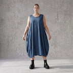 Damen Kleid Avantgarde Lyocell Petrol, Ballonschnitt, ärmellos, Flügeltaschen, Oversize große Größen – AKH Premium